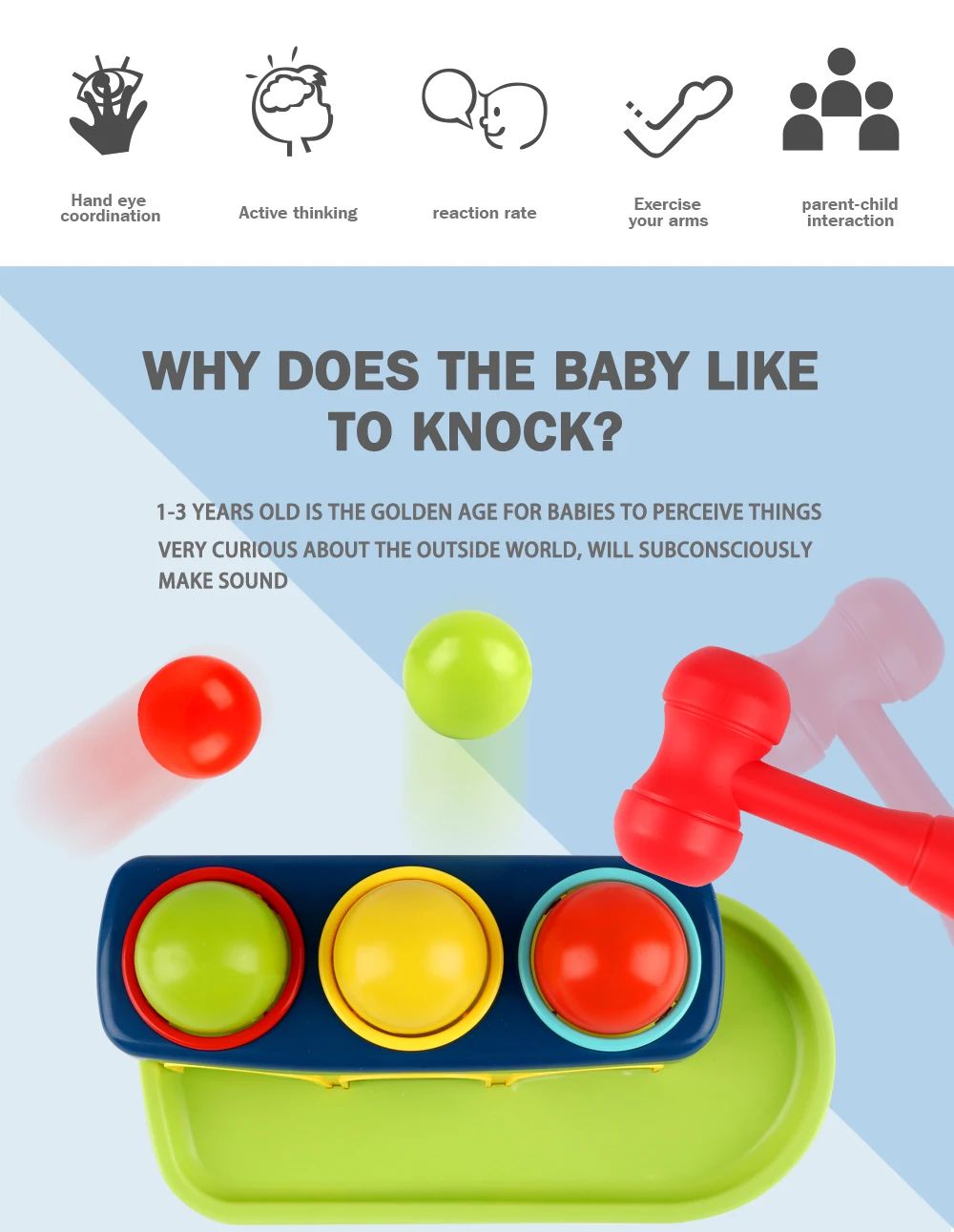 Engaging Pop-Up Hammer Toy for Babies Educational Stacking Balls Game Toys Gifts for Children's Preschool Fun for Boys Girls