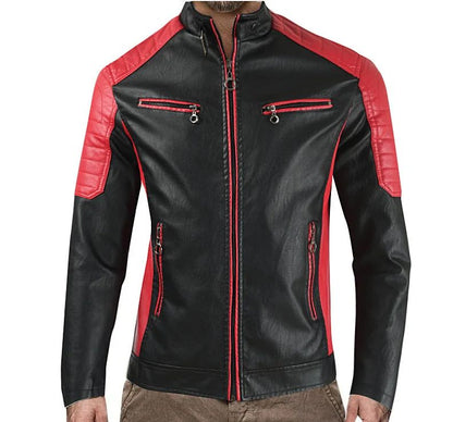 Fashionable Men's Biker Leather Jacket 2025 New Zipper Stand Collar Fleece Lined Casual PU Leather Coat Regular Fit Chinese Orig