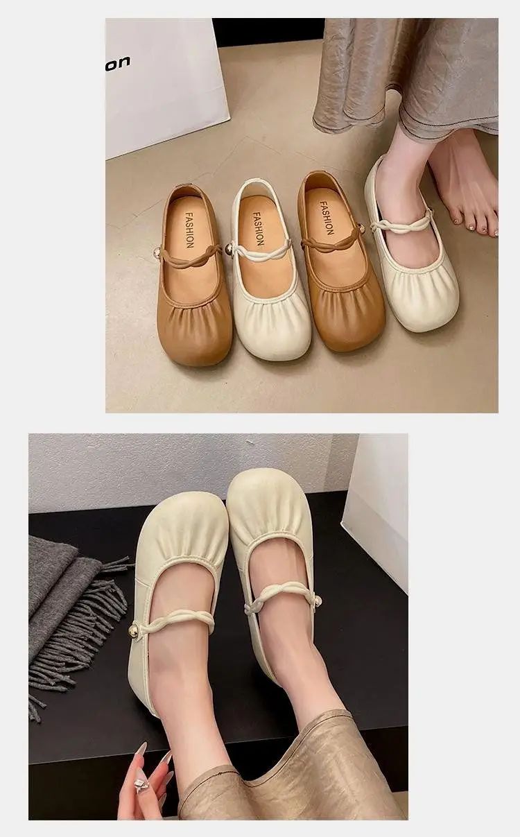 Summer 2025 Women's Flat Mary Jane Sandals Folded Beans Style Versatile Flats Fashionable French Bean Trend Ankle Cover PVC Mate
