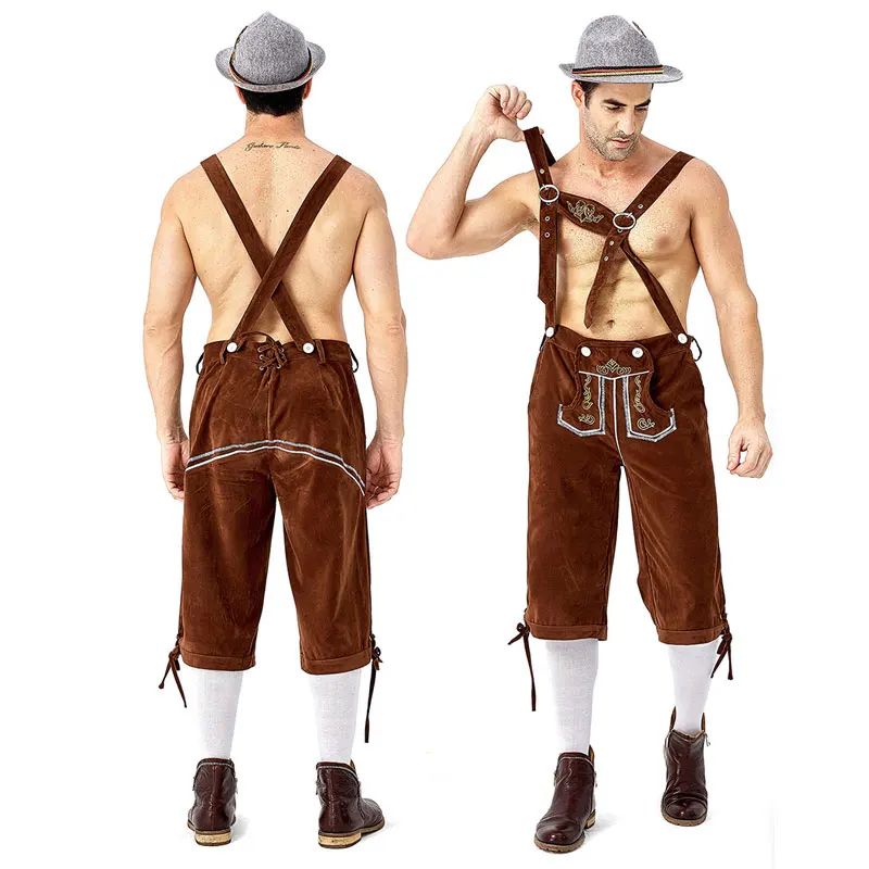 Men Bavarian Beer Male Shirt Rompers Shorts Set Cosplay Costume German Oktoberfest Costumes Halloween Festival Party Outfit