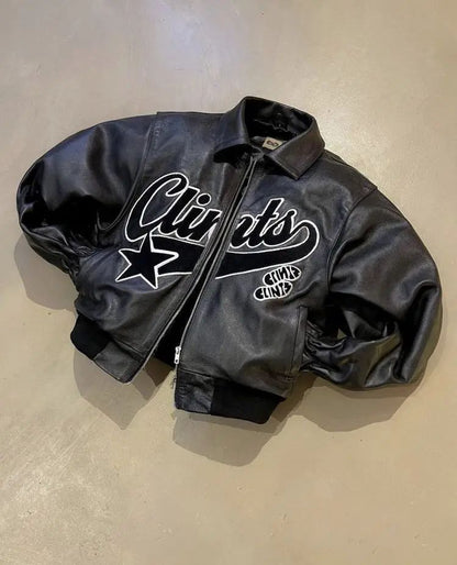 Y2K New Men Retro Harajuku Leather Jacket Oversized Motorcycle Jacket Hip Hop Punk Gothic Simple Embroidered Streetwear Zip Coat
