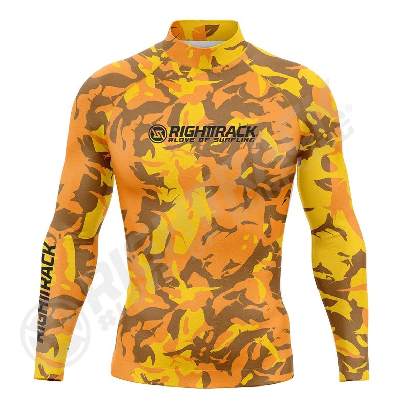 HotSale Men's Surfing Shirt CAMO Lycra Rashguard RIGHTTRACK Surf Sportswear Beach UV Protection Swimwear UPF50  Clothes