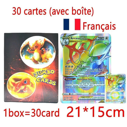Pokemon 21*15cm Cartas Grandes Arco-Íris Pacote Vstar Letras Gigantes Jumbo Espanhol Alemão Francês Vmax GX Arceus Charizard Carta Rara