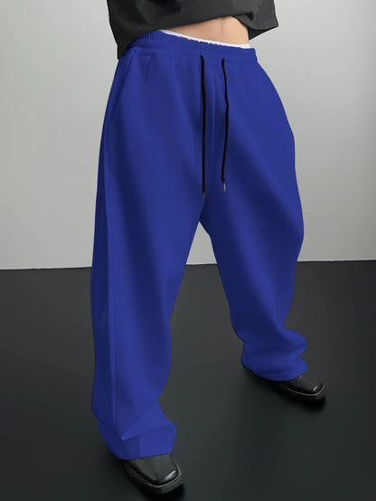 25 European and American men's waist trousers waist drawstring straight wide-leg loose trousers sports trousers pocket men pants