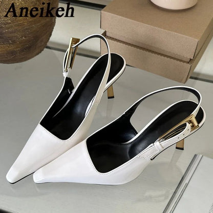 Aneikeh 2025 Verão Nova Banda Feminina Scarpins Sapatos Moda Raso Slip On Sandálias Slingback Salto Fino Alto Vestido Sapatos Sexy