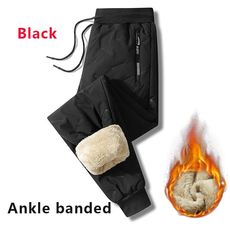 Calça Moletom Masculina de Inverno de Pelúcia Grossa com Lã de Cordeiro, Calça Térmica Casual, Calça de Algodão Quente, Impermeável e à Prova de Vento