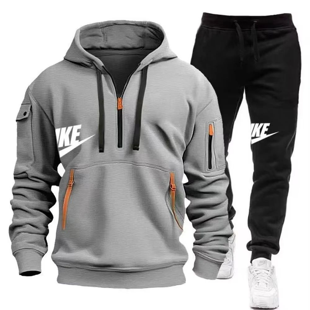 2025 New men's autumn and winter suit zipper hoodie + trousers suit casual men's sportswear warm suit