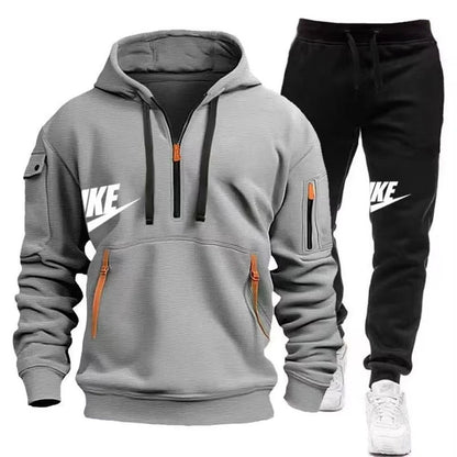 2025 New men's autumn and winter suit zipper hoodie + trousers suit casual men's sportswear warm suit