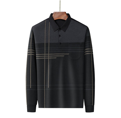 New Men's Polo Shirt Long-sleeved Polos Shirt Lapel Fashion Spring and Autumn Thin Shirt Casual Loose Tops Striped Streetwear