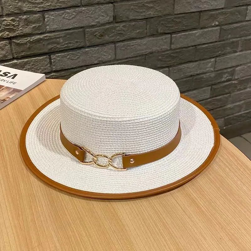 2025 Simple Straw Summer Women Beach Hat Female Casual Panama Hat Lady Brand Women Flat Brim Bowknot Straw Cap Girls Sun Hat