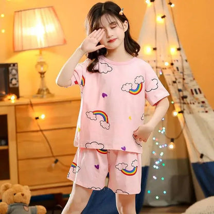 Summer Strawberry Sleepwear For Baby Kids Short Sleeve Pijamas Infantil 100% Cotton Kids Pajamas Set Boys Girls Clothes 6 8 10 Y
