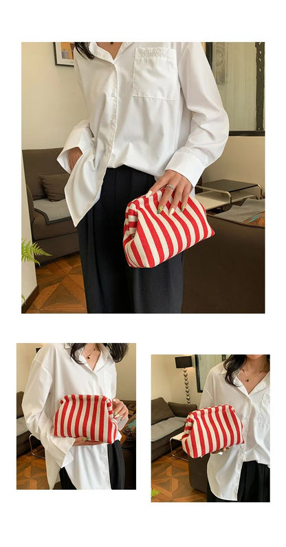 Summer Woven Crochet Purses for Women Beach Clutch Handbags 2025 Dumpling Hobo Casual Colorblock Bag Ladies Ruched Cloud Purse