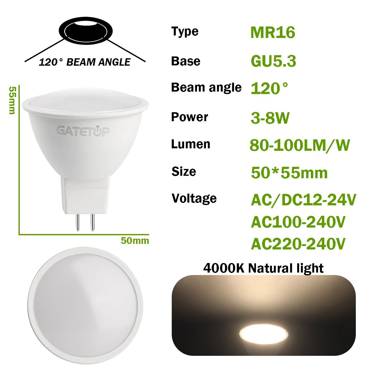 10PCS MR16 LED Spotlight Bulb GU5.3 Lampada AC 110V 220V 12V Bulbs Spot Light Replace The 50W Halogen Lamp Home Direction