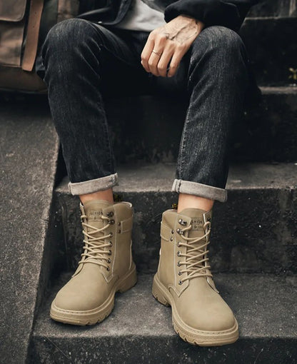 High Top Men's Shoes for Spring and Autumn, New Anti Slip and Waterproof Desert Boots Outdoor Zipper Hiking Shoes Work Boots