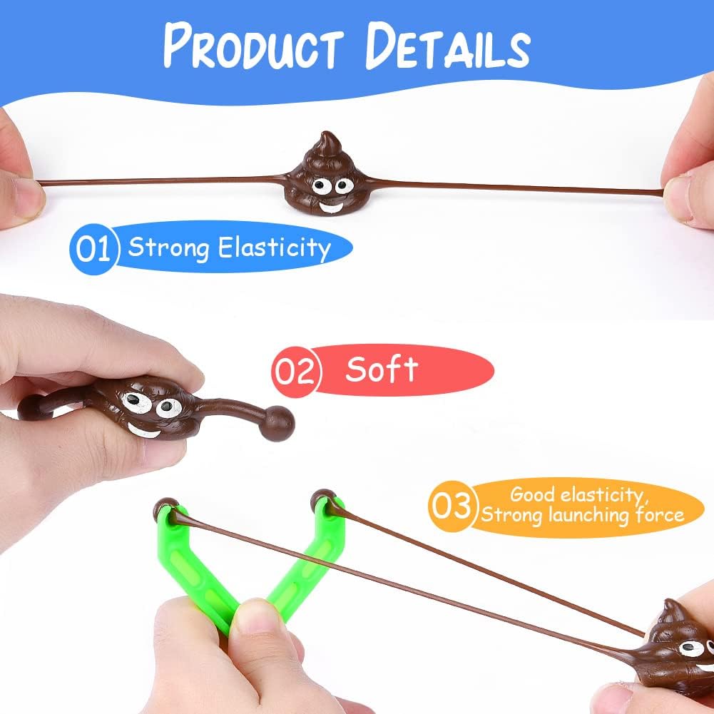 12pcs Mini Rubber Slingshot Poop Slingshot Toy Flying Poop Toys Smiling Stretchy Toy Stress Relief Toy Gift for Kids Adult Party