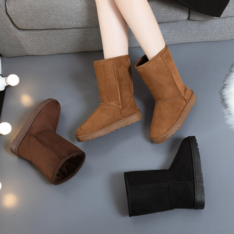 BCEBYL's New Casual and Comfortable Winter Round-toe Thick-soled Solid Color Velvet Warm and Fashionable Mid-calf Snow Boots