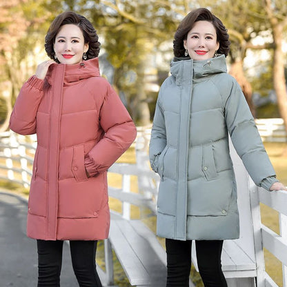 NEW Winter Cotton padded Jacket Hooded fleece thick Parkas Warm Loose Long Overcoat middle aged and Grandma Snow Coat