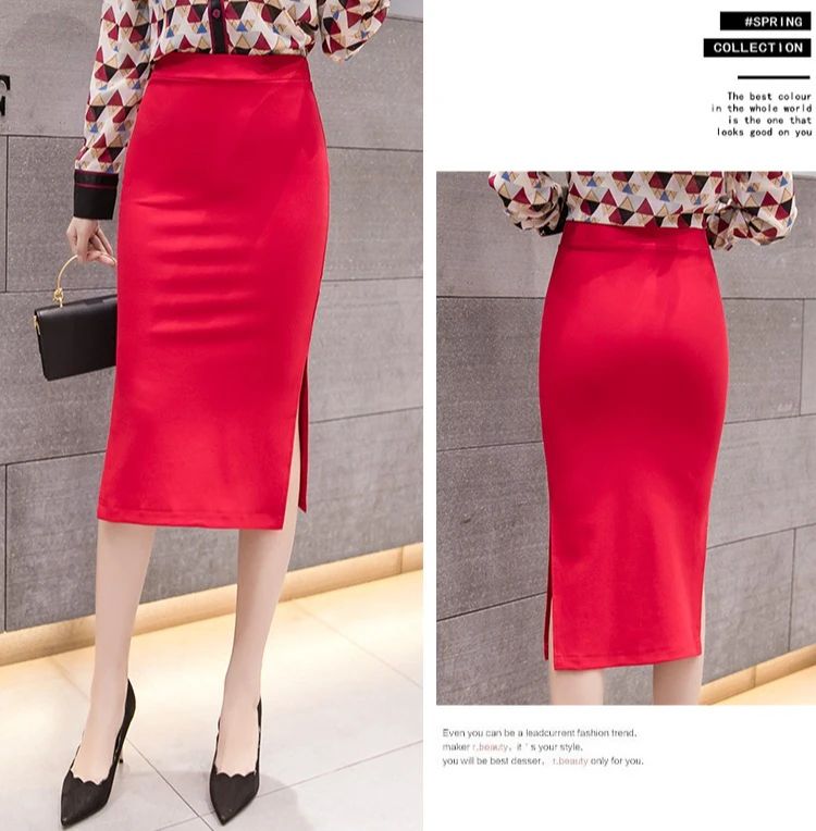 New Style Summer Fashion Elastic Waist Half-length Skirt 2025 Plus Size Women's Clothing Side-Slit Bodycon Skirts