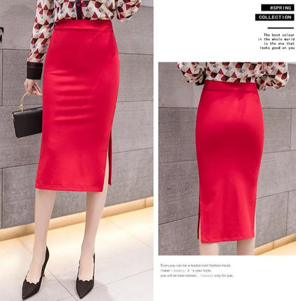 New Style Summer Fashion Elastic Waist Half-length Skirt 2025 Plus Size Women's Clothing Side-Slit Bodycon Skirts