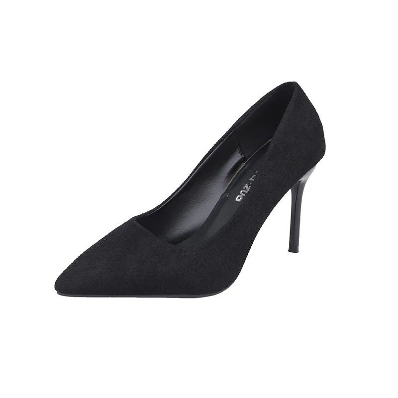 Primavera e outono novos sapatos femininos de salto alto preto, boca rasa pontiaguda fina com temperamento sexy, sapatos únicos, Zapatos De Mujer