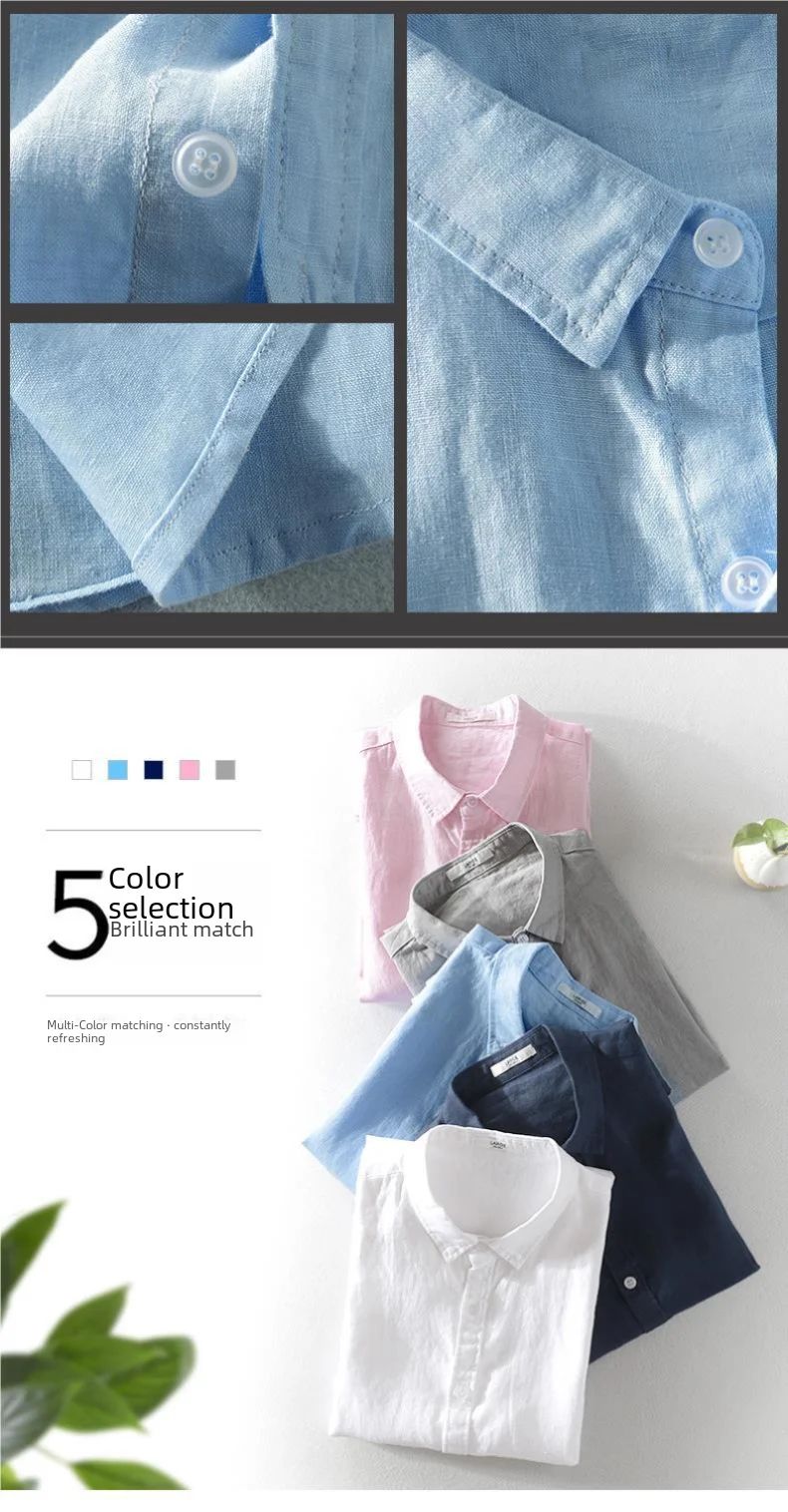Short Sleeve Linen Shirt Men Simple Casual Retro Loose Style Youth Thin Basic Half Sleeve Cotton Linen Clothing