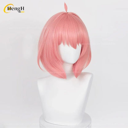 Pronta Entrega Anya Forger Peruca Sintética Anime Curta 37cm Rosa Gradiente Perucas de Cosplay Com Acessórios de Cabelo Resistente ao Calor Perucas de Halloween