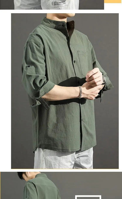 Casual Linen Cotton Shirt Men's Loose Sleeveless Top Chinese Style Autumn Outerwear Comfortable Breathable Men's Casual Shirt
