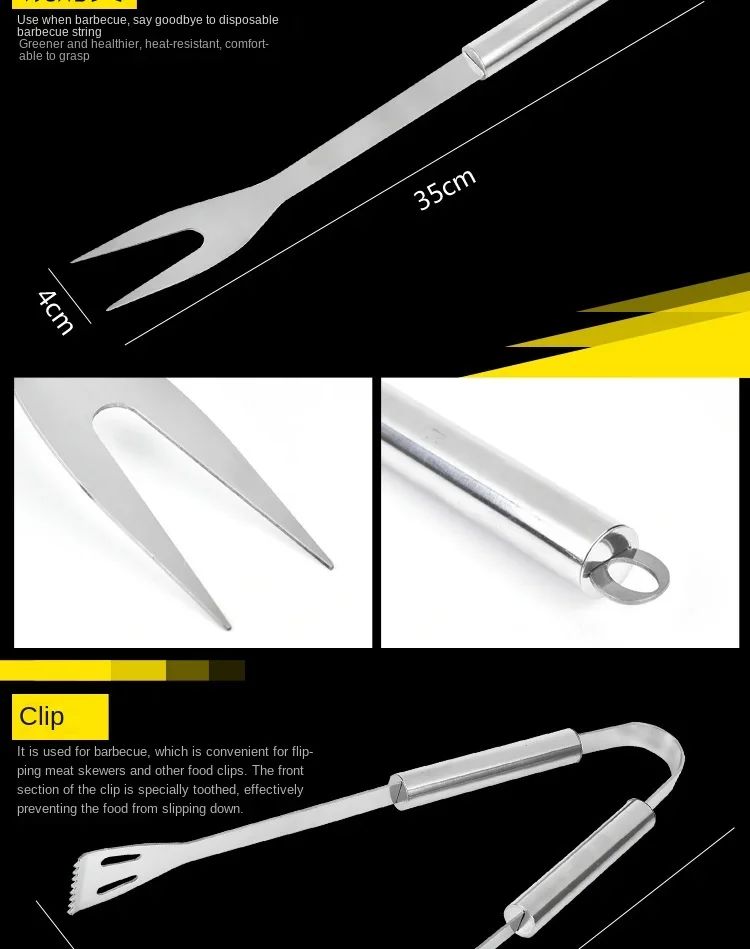 9pcs Portable BBQ tool Kit Outdoor Grill barbecue set Barbecue Set Spatula Clip Skewer With Storage Cloth Bag Grilling Tools