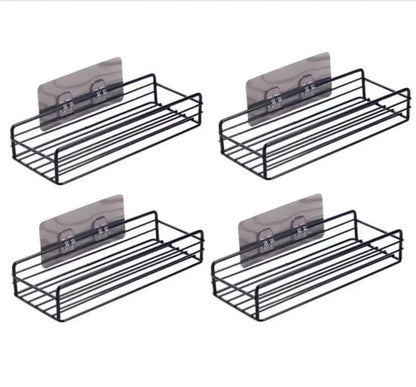 Prateleira de banheiro de ferro forjado estilo japonês, rack de armazenamento de gel de banho montado na parede, suporte de higiene pessoal sem furos para toalete