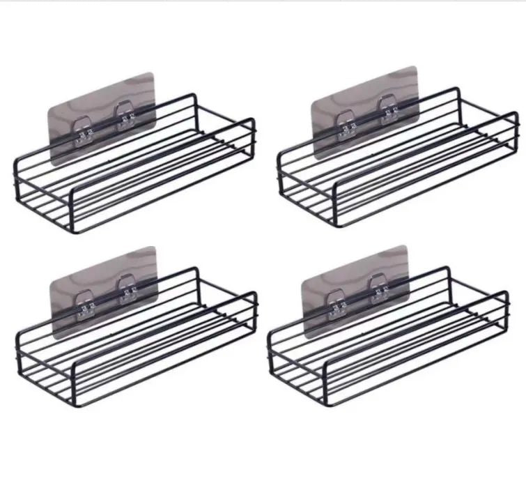 Prateleira de banheiro de ferro forjado estilo japonês, rack de armazenamento de gel de banho montado na parede, suporte de higiene pessoal sem furos para toalete