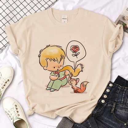 The Little Prince Print Tee Women T-shirts Harajuku Tshirt Girl 2000s Clothing kawaii Print T Shirt For Women