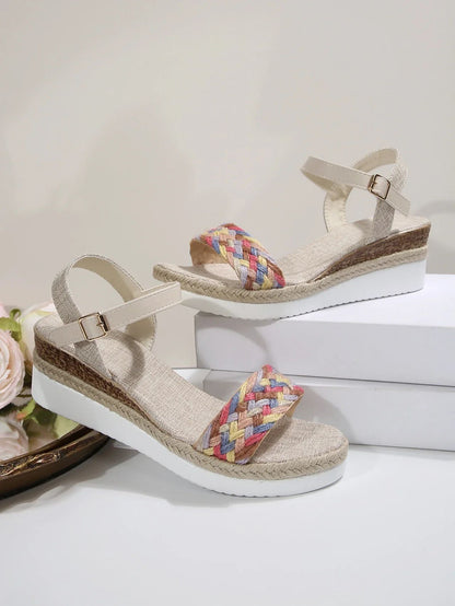 Summer Women's High Heel Sandals Heel Large Size Colorful Braided Rope Sandalias De Mujer Outdoor Versatile Zapatillas De Mujer