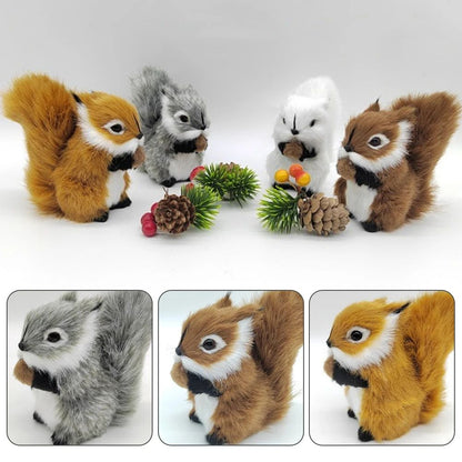 Simulation Squirrel Animal Figurines Christmas Artificial Squirrel Ornament Christmas New Year Party Desktop Decoration