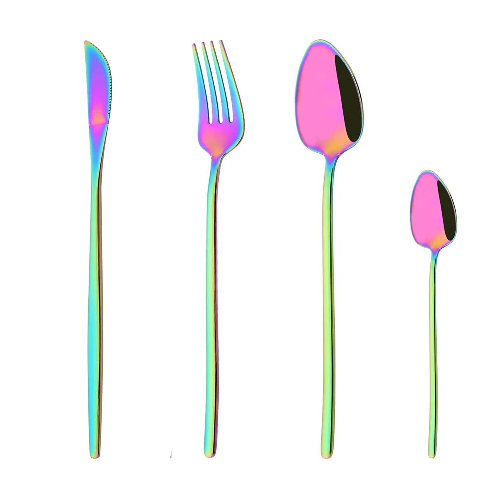 4Pcs Black Gold Dinnerware Tableware Set Mirror Stainless Steel Cutlery Kitchen Knife Fork Spoon Restaurant Wedding Flatware Set