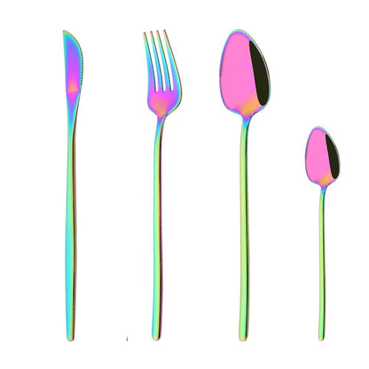 4Pcs Black Gold Dinnerware Tableware Set Mirror Stainless Steel Cutlery Kitchen Knife Fork Spoon Restaurant Wedding Flatware Set