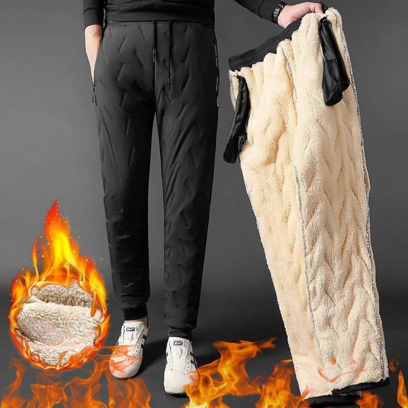 2024 Novas Calças de Algodão Acolchoadas Masculinas de Inverno, Pelúcia Grossa de Lã, Calças Esportivas Quentes, Casuais, Impermeáveis, à Prova de Vento, à Prova de Frio