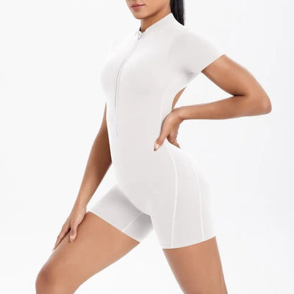 Women's Seamless Yoga Jumpsuit - Front Zip Open Back Breathable One-Piece Bodysuit for Gym Running Fitness Workout