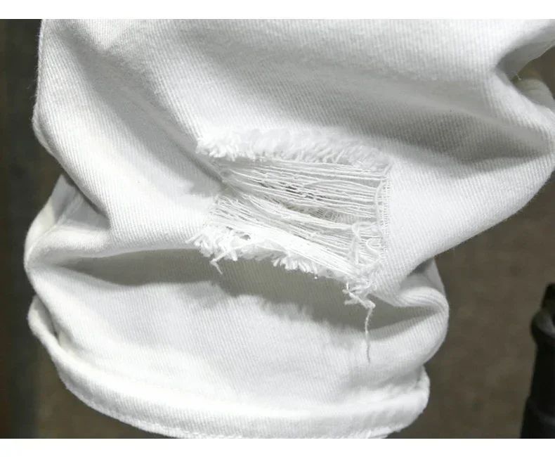 Streetwear Ripped White Denim Shorts Men New Fashion Knee Length Jeans Simple Casual Slim Hole Short Pants Male