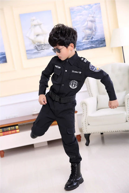 Swat Children Halloween Police Officer Cosplay Costumes Kids Carnival Police Uniform 110-160Cm Boys Army Police Officers Soldier