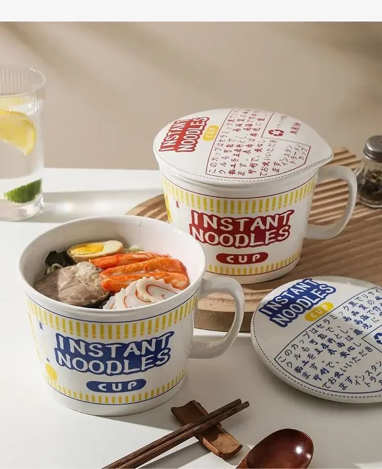 1pc Large Capacity Ceramic Instant Noodle Bowl with Cover?Perfect for Dorms and Home Kitchens - Keep Your Noodles Fresh and Warm