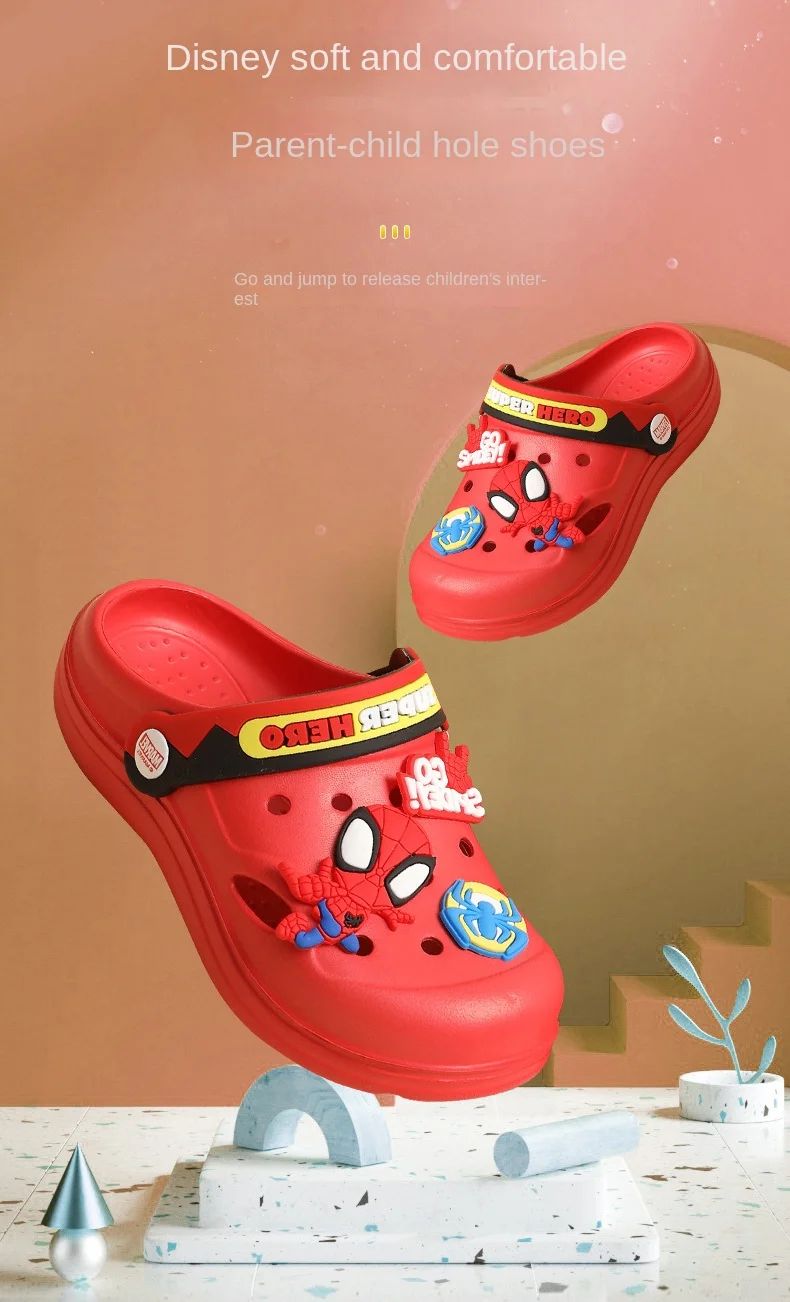 Disney Children's Hole Slipper Summer Boy Fashion Cartoon Spiderman Sandals Kids Beach Shoes Soft Bottom Toddler Home Slipper
