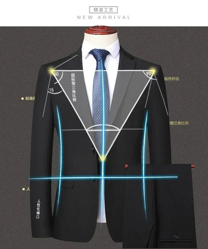 Suit 8XL (Blazer + Trousers) Men Korean Version of The Youth Elegant Fashion Simple Casual Gentleman Best Man Suit 2 Piece Suit