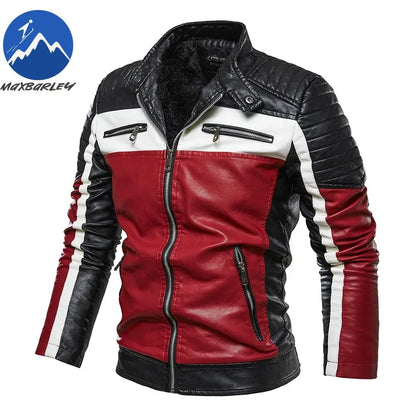 Men Yellow PU Leather Jacket Patchwork Biker Jackets  Casual Zipper Coat Male Motorcycle Jacket Slim Fit Fur Lined Outwear Coat