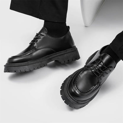 Fashion Thick Sole Leather Men Casual Shoes Classic Formal Business Men Dress Shoes Breathable Lace-Up Handmade Shoes Moccasins