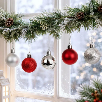 Mini Red Christmas Baubles Gloss Matte Glitter Hanging Balls Ornaments for Xmas Tree Home Winter New Year Holiday Party Decor