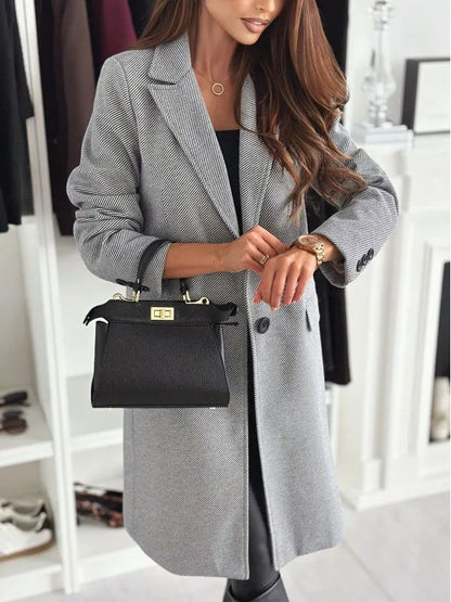 Hot Sale Of The Season Autumn Winter Simple Long Sleeve Solid Color Single Button Woolen Coat Women's Fashionable Elegant Outerw