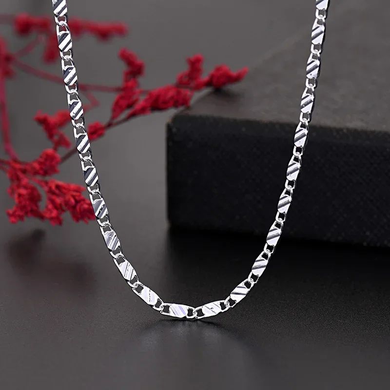 Men Women 2mm Flat Clavicle Chain Necklace S925 Sterling Silver Hypoallergenic Never Fade Multi Size 40-75cm Minimalist Fine Jewelry Gift Christmas Wedding Birthday Anniversary Wholesale