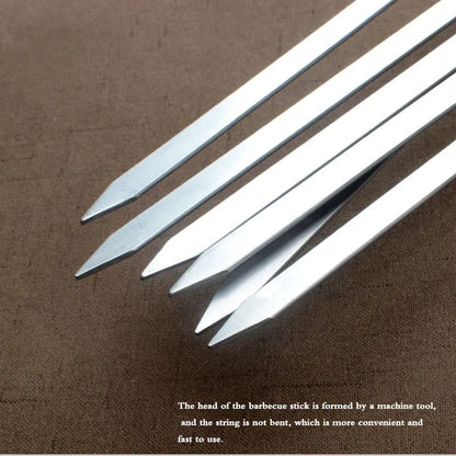 6Pcs/Set Barbecue Meat String Skewer Chunks of Meat Stainless Steel Natural Beech Handle Roast Stick for BBQ Outdoor Picnic