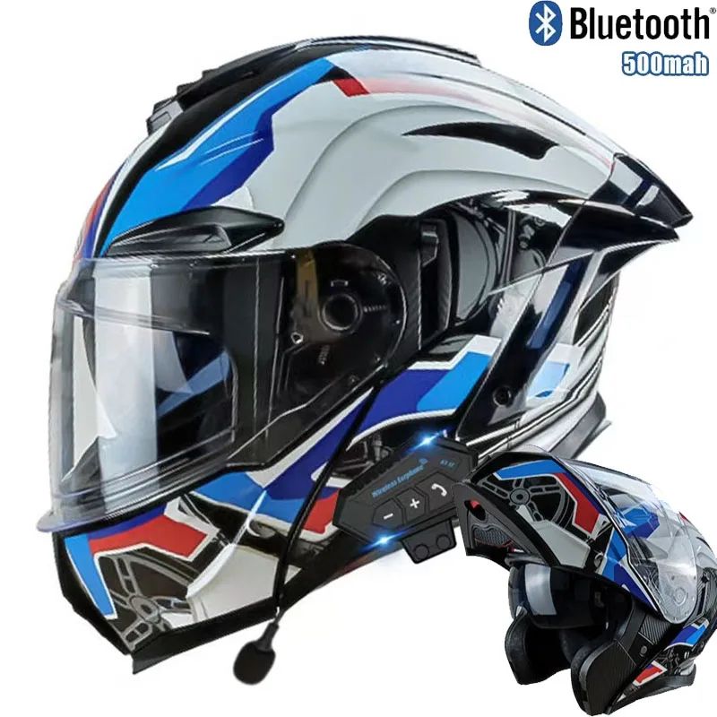 Capacete Articulado de Moto com Bluetooth Lente Dupla Off-road Capacete de Corrida Cascos para Moto Capacete de Moto Aprovado pelo DOT Para BMW