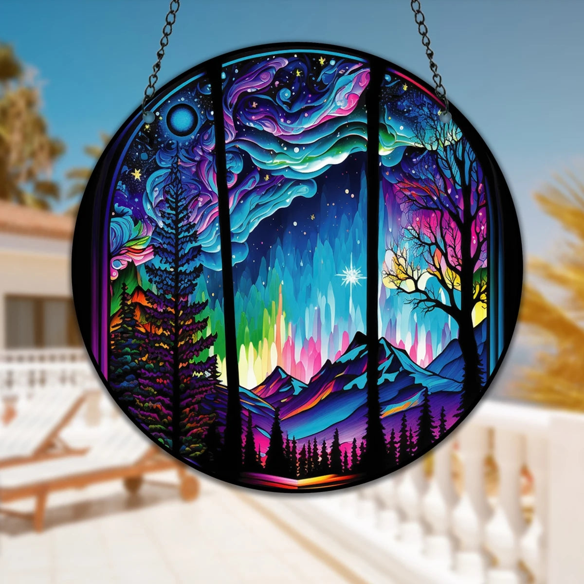 Starry Night Sky Round Acrylic Painted Home Living Room Window Wall Hanging Craft Party Car Pendant Retro Decoration Accessory